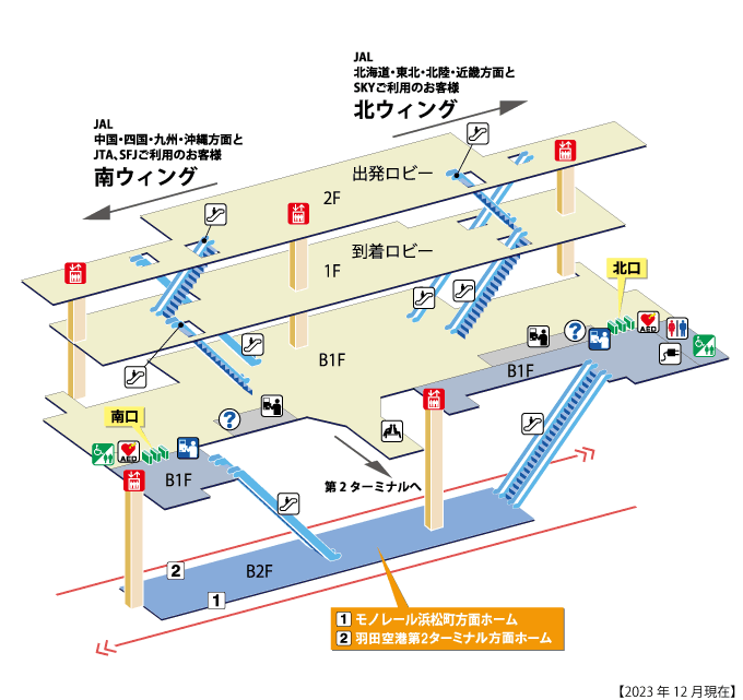 羽田空港第1ターミナル駅 構内図 案内図（2020年9月現在）