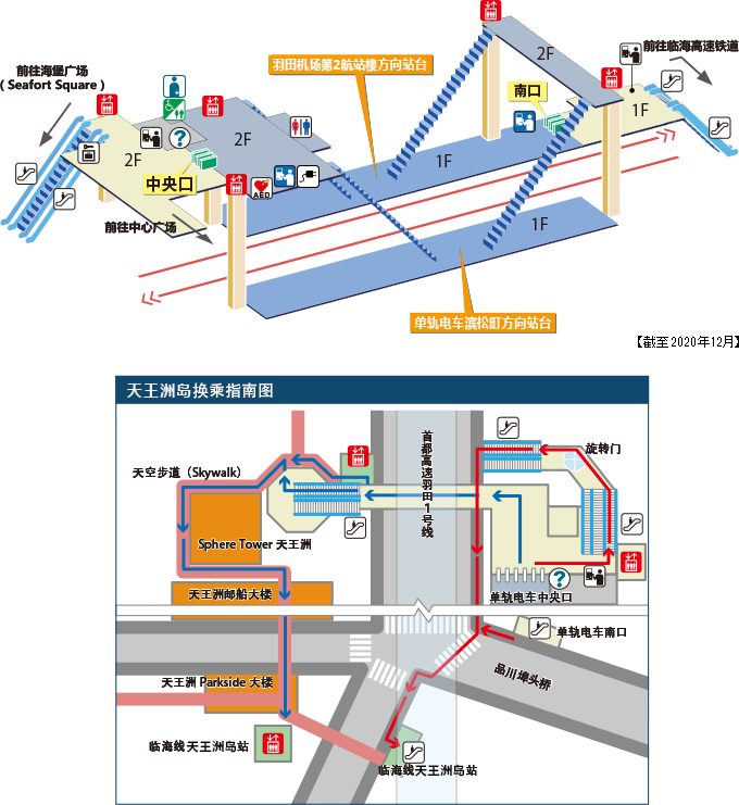 天王洲岛站 站内图(截至2020年12月)