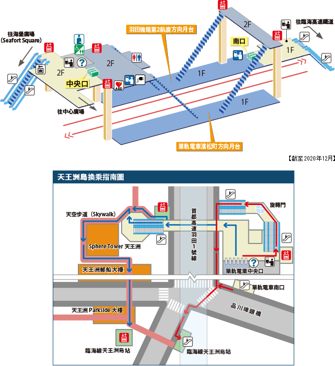 天王洲島站 站內圖(截至2020年12月)